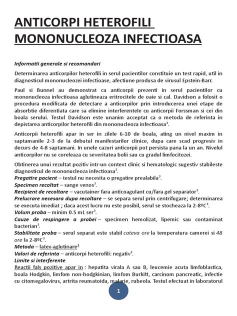 anticorpi heterofili|Profil mononucleoză infecţioasă